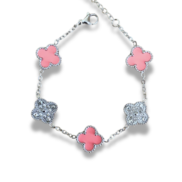 Bracelet trèfle rose et argenté 