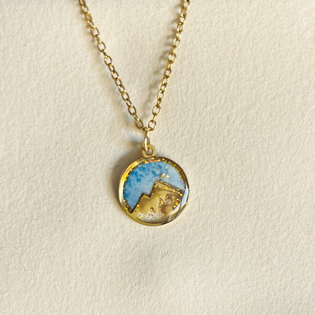 Collier doré Montagne &amp; Graine de moutarde Bleu