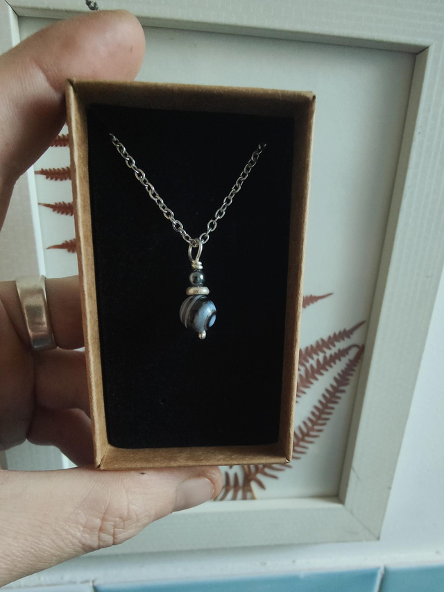 Pendentif &quot;Harmonie&quot; double Hématite Agate Argent 925