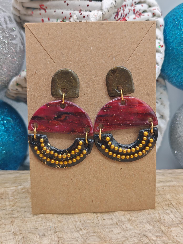 Boucles uniques marbrées Rouge Noir 