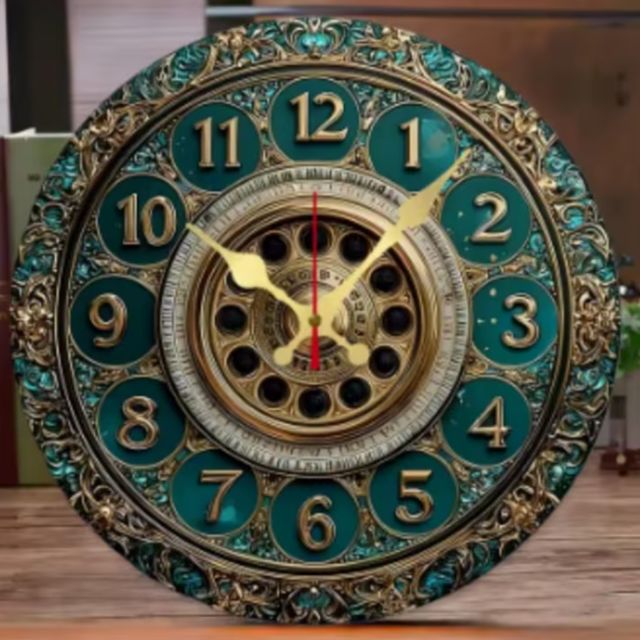 Ronde wandklok van hout Vintage telefoon (25cm)