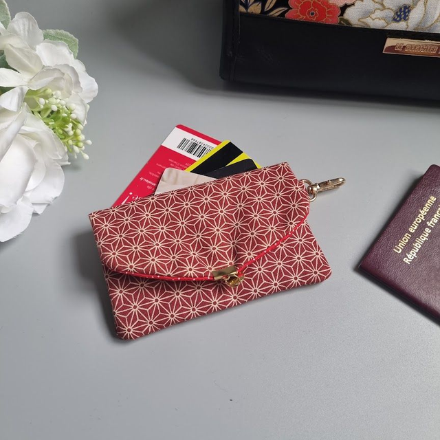 Porte-carte &amp; pièces &quot;Asanoha&quot; rouge