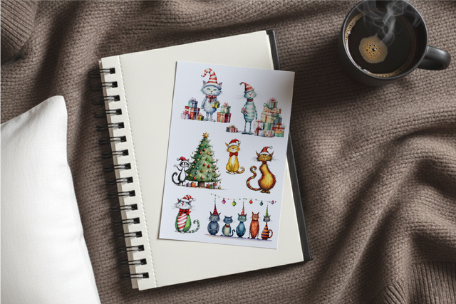 Stickervel Kerst Katten - "Miauw Kerstfeest" - Rozeka