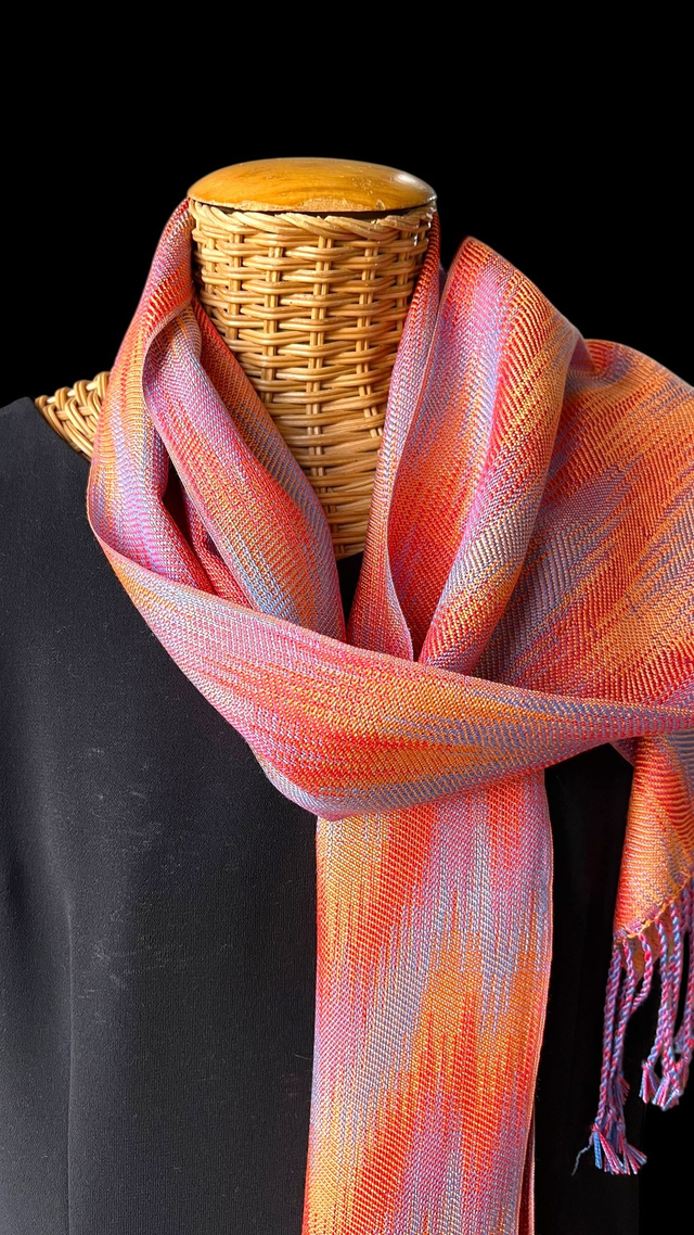 Sunset : 100% silk scarf, handwoven luxury