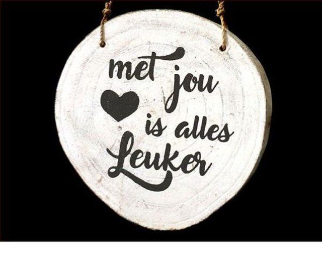 WOODART | Hanger boomschijf - met jou is alles leuker - Antique White