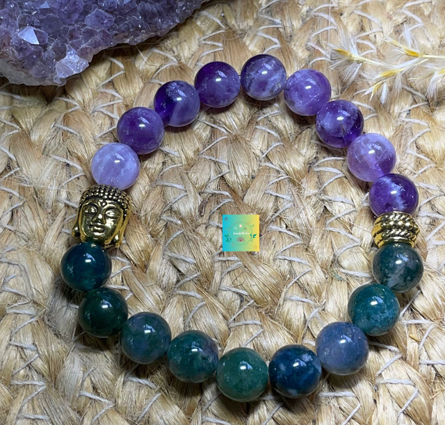 🌿🧘♀️ Bracelet en Agate mousse et Améthyste