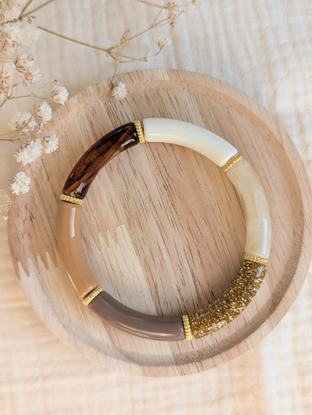 Bracelet jonc Lison écru camel glitter 