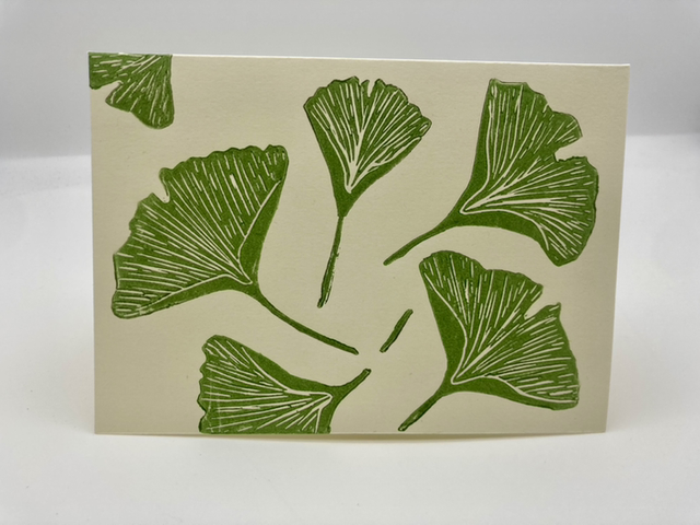 Handprinted  Gingko Card on Cream Card 17.5 x 12.5 cm