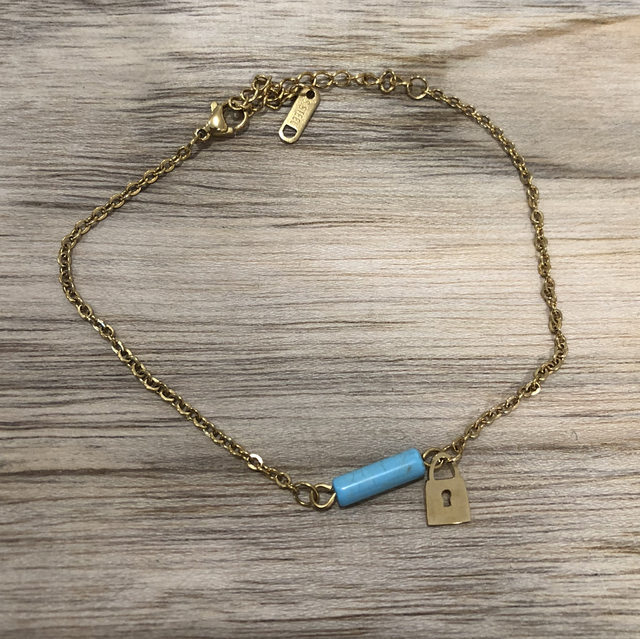 Chaîne cheville réglable inox doré &amp; turquoise stabilisé 