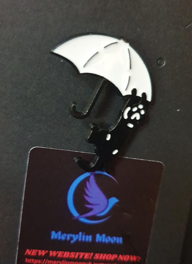 Black Cat Umbrella Pin Badge 