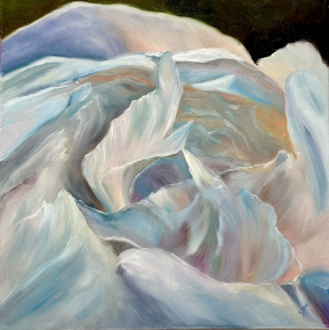 Helle Pfingstrosenblüte – Feine Ölmalerei für dein Zuhause