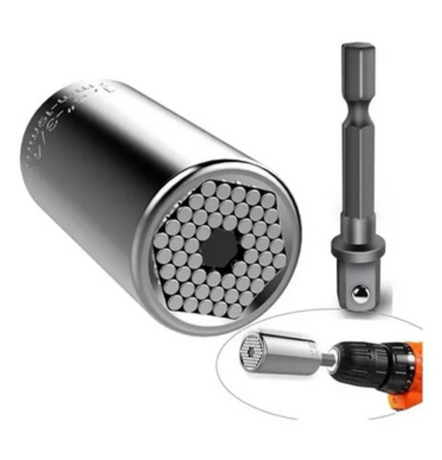 Llave Dado Universal 7mm-19mm Taladro + Adaptador Angular Color Plateado