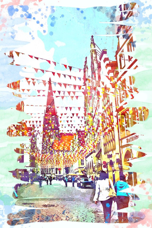 Prinzipalmarkt mit Wimpeln, illustriert