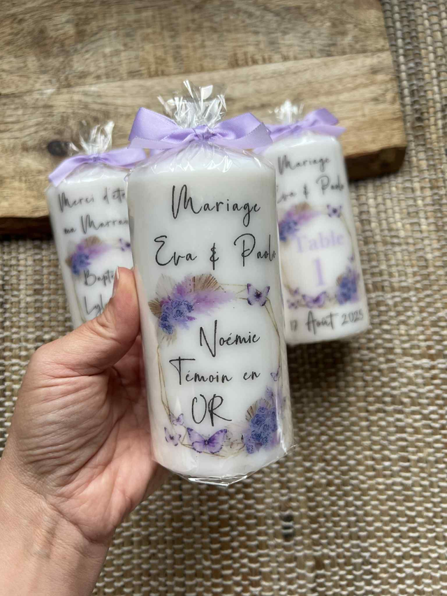Bougie baptême, Mariage,communion, couronne champêtre fleurs papillons