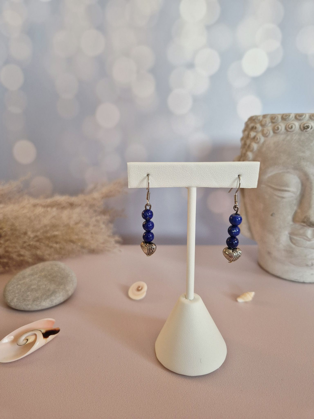 Boucles d’oreilles KABOUL – Lapis Lazuli naturel &amp; Cœur