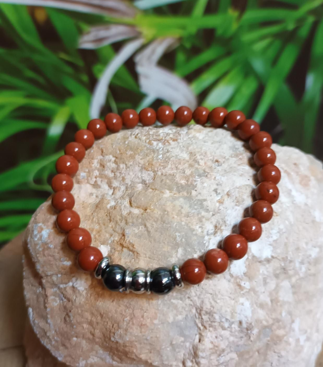 Bracelet en jaspe rouge et hématite magnétique