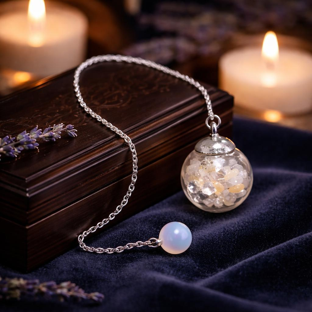 "Quartz rutile doré" - Pendule bulle de verre argentée - P-21