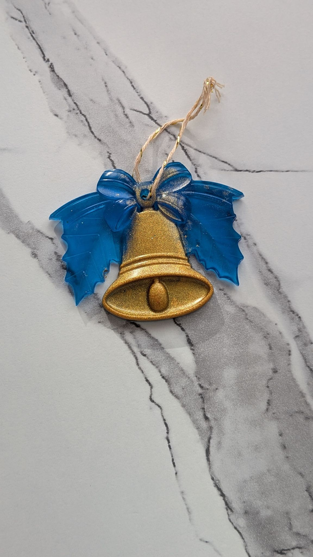 5 Suspensions de Noël en résine époxy personnalisables | couleurs bleu - or