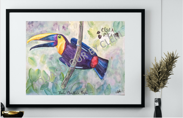 Tableau à l'aquarelle Toucan du Costa Rica A4 environ