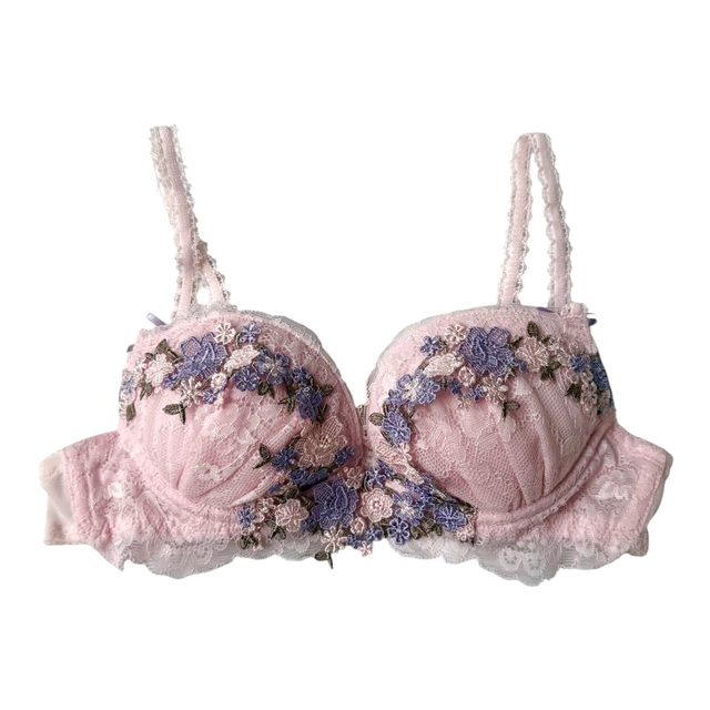 Pink + purple floral embroidered Japanese Bra UK 32A 