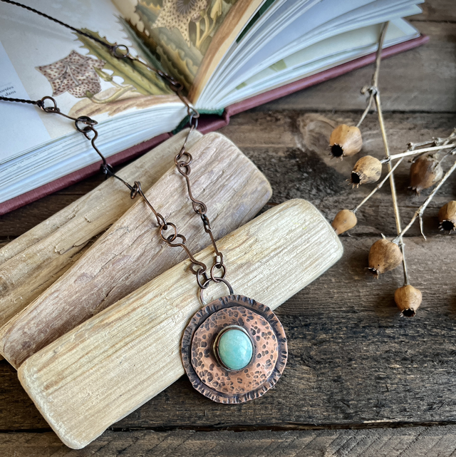 Collier Amazonite Cuivre et macramé