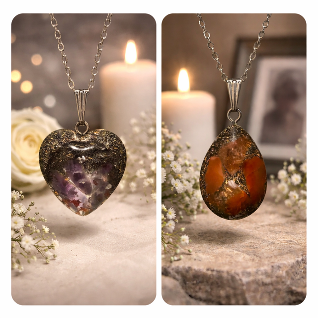 Custom Made Crystal Energy Memorial Heart or Teardrop Pendant (medium)