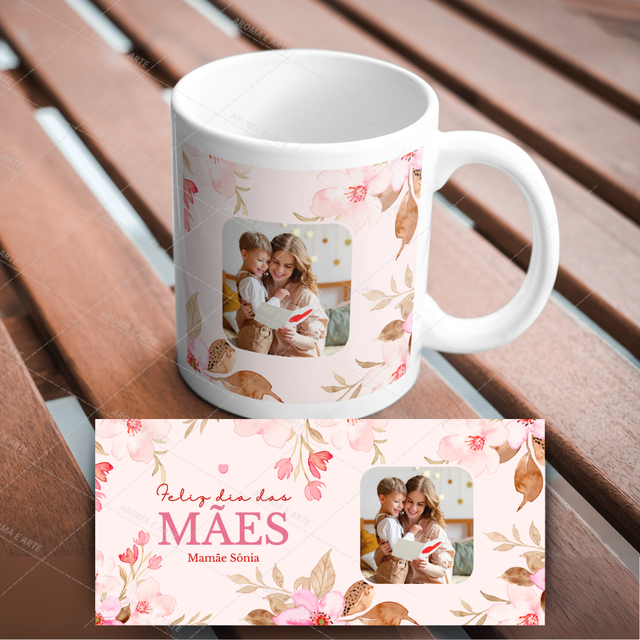 Caneca dia das mães floral rústico