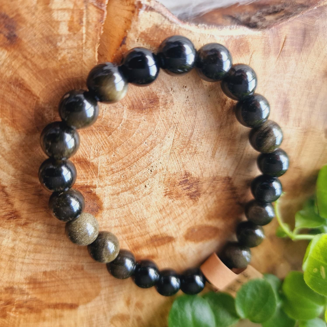 Golden Sheen Obsidian Beaded Bracelet 