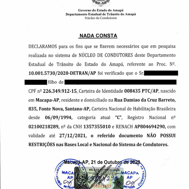 Attestation des droits à conduire 