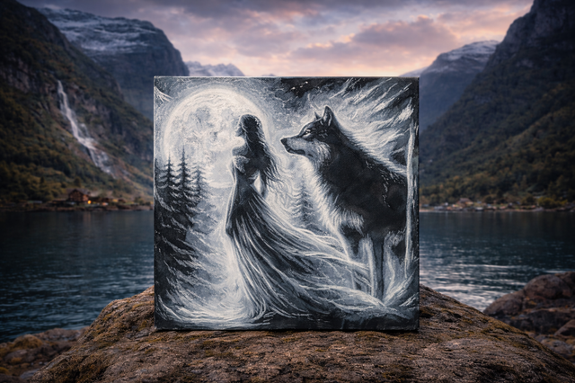 Freya and the wolf Hue Forge 15cm by 15cm art