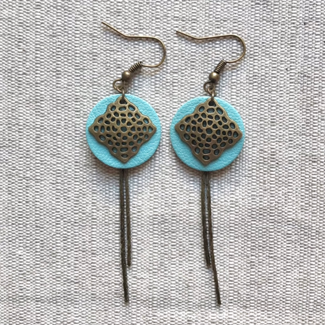 Boucles d’oreilles « Kora » bronze, cuir bleu turquoise 