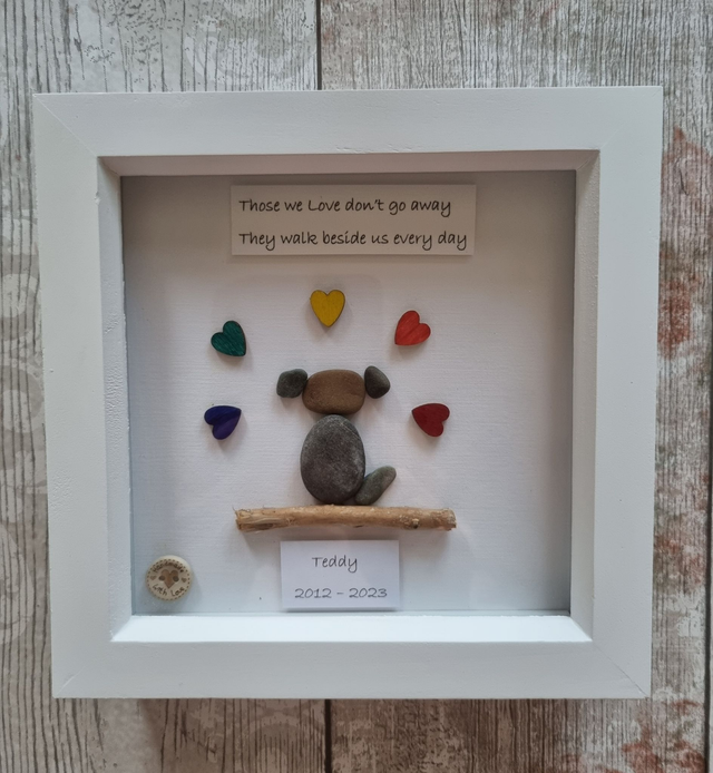 Irish, Hand Crafted, Personalised, Pebble Art Dog Remembrance Picture. Different Caption can be Chosen.