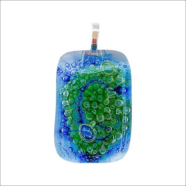 Bubble glass pendant in blue and green 