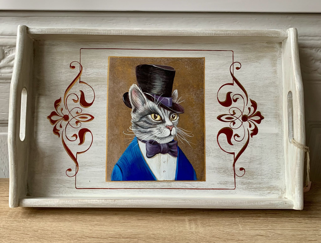 Plateau "Chat veste bleu"