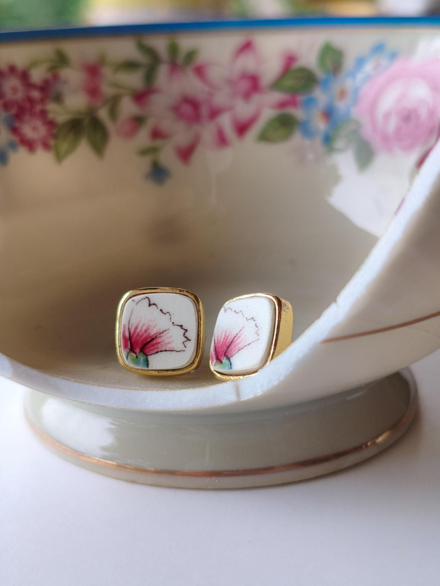 Boucles d&#039;oreilles carrées - faience - Sarreguemines - no.2