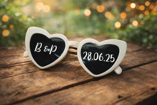 Lunettes de soleil personnalisées en forme de cœur blanches – mariage, EVJF, baptême, cadeau demoiselle d’honneur