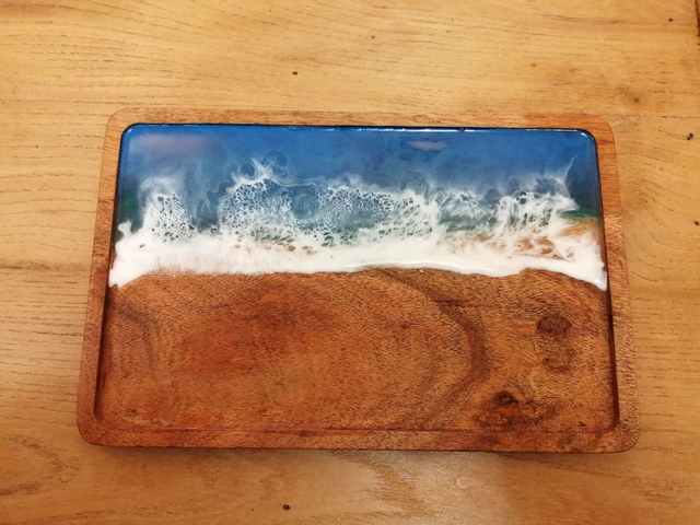 Plateau "Écume" rectangle accacia