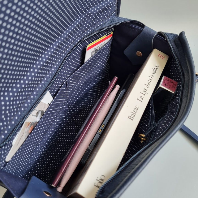 Mini-sac cartable "Eventails" bleu simili cuir bleu marine