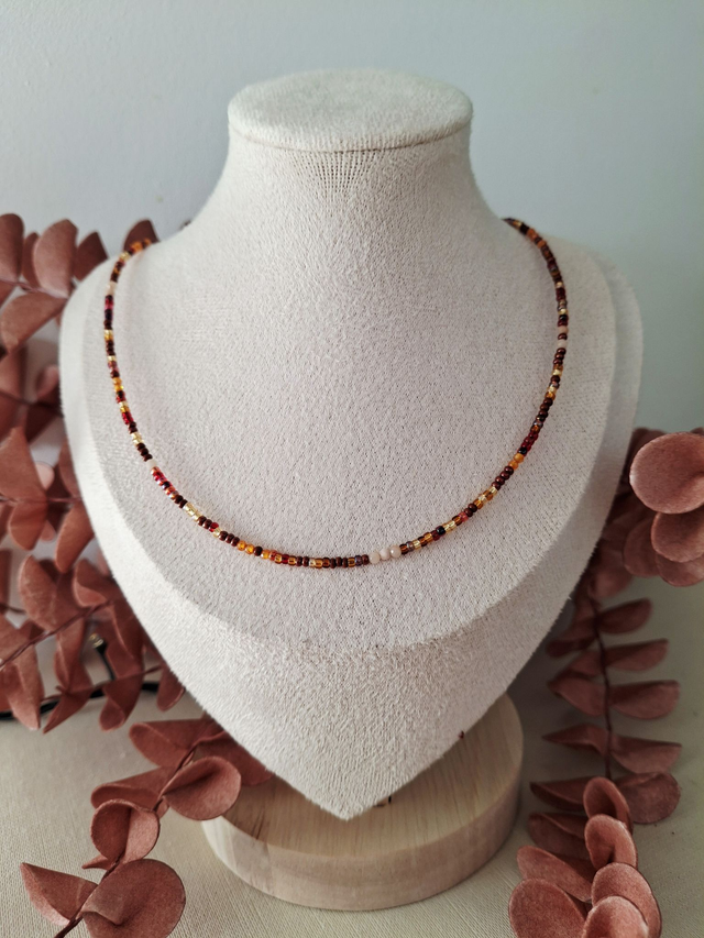 Collier Aube - brun orangé (finition argentée) 