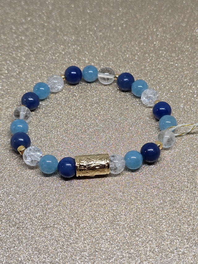 Bracelet Aventurine et Quartz bleu, Cristal de roche en 0,8 cm