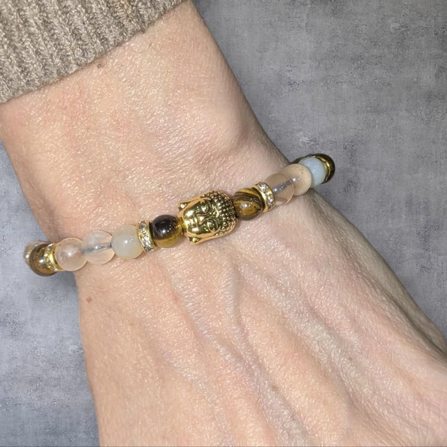 Bracelet "Agate fleur de cerisier & Oeil de tigre" 6mm BR-309