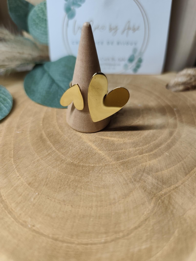 BAGUE DOUBLE COEUR ACIER INOXY GOLD/ AJUSTABLE 0001330