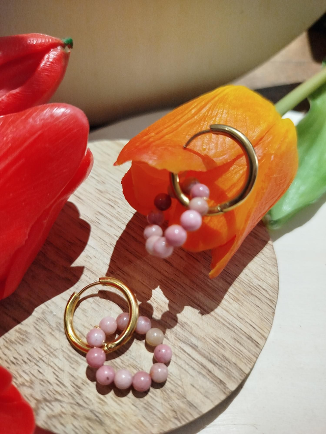 Boucles d’oreilles Rhodonite &amp; acier doré