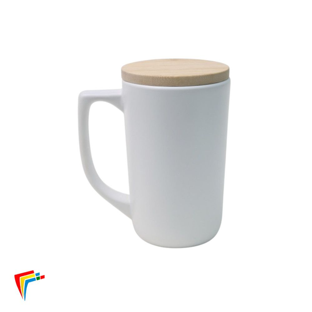 Caneca Cerâmica Branca 470ml Breeze Tampa Bambu Live