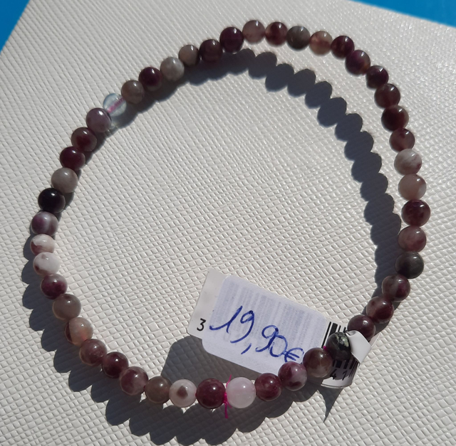 Bracelet boule 4mm Tourmaline rose sur quartz A+