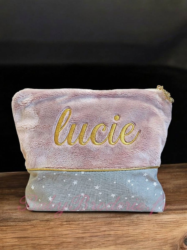 Trousse de toilette Vieux rose  et motif gris
