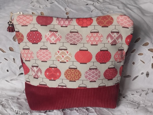 Trousse pochette velours "les lampions" doublée coton fermeture zip  