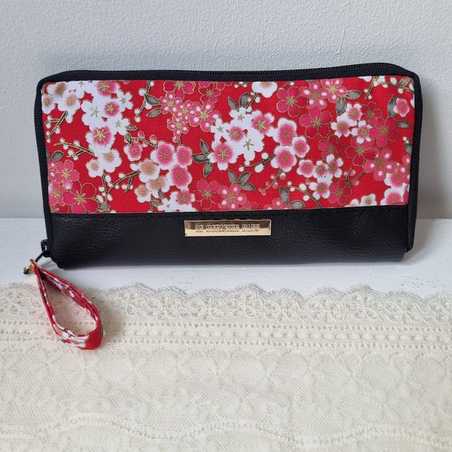 Portefeuille long zippé "Nina" rouge & simili cuir noir