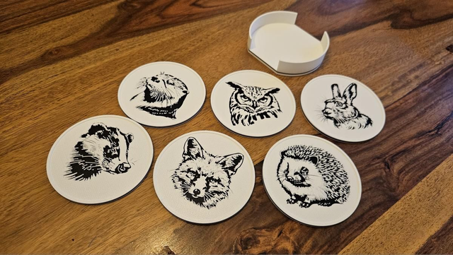 Woodland Animal Coaster Set (6‑Piece) with Holder