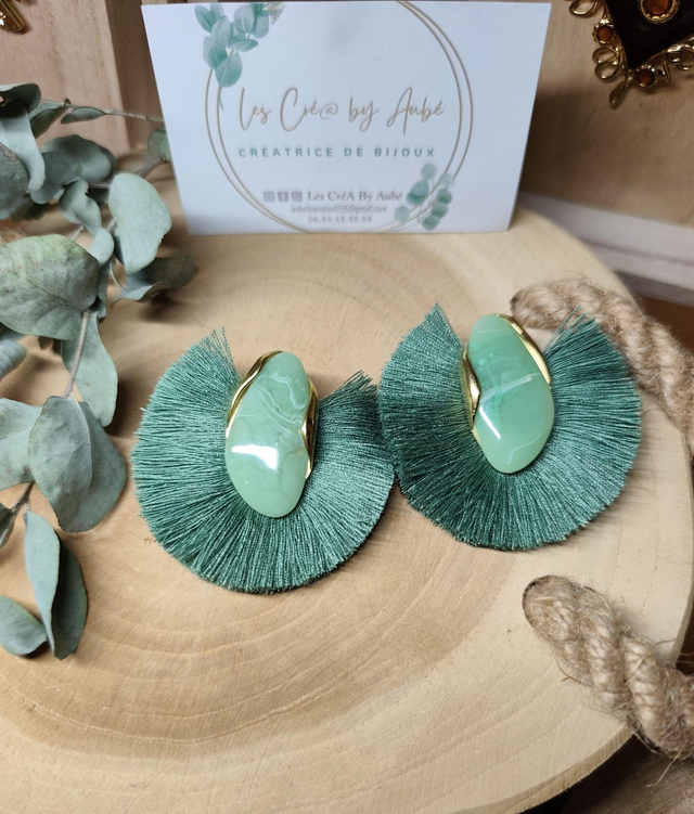 BO BOHEME PIERRE/ POMPONS VERT 0000107